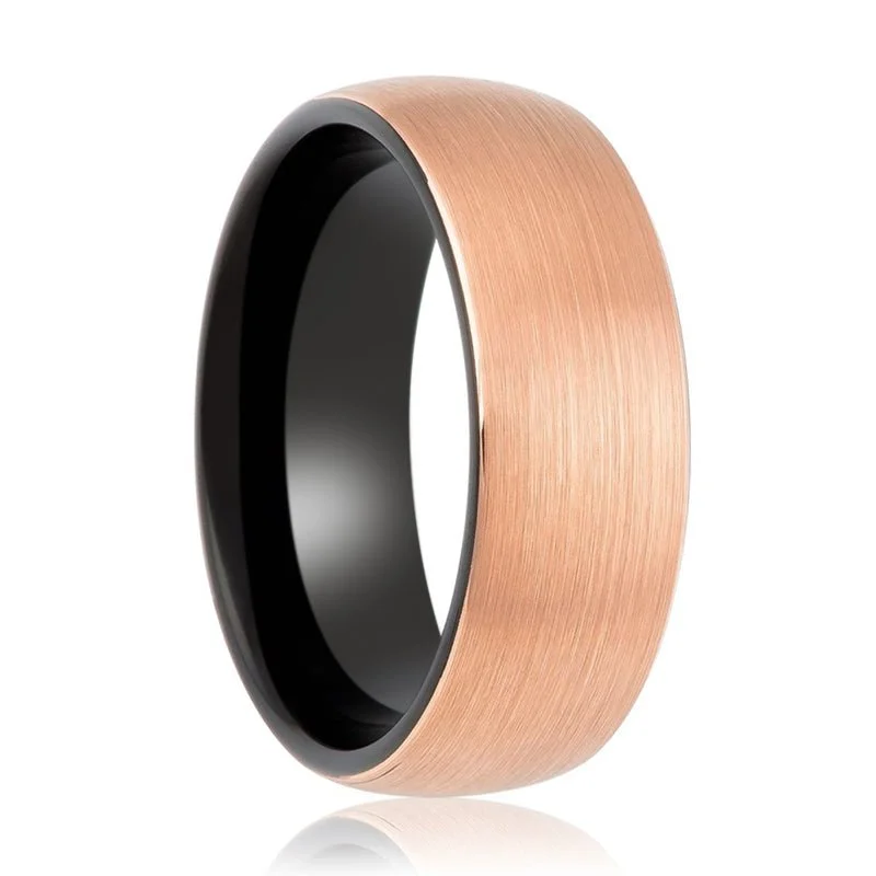 Custom design ladies rings-LEONIS | Tungsten Ring Black & Rose Gold