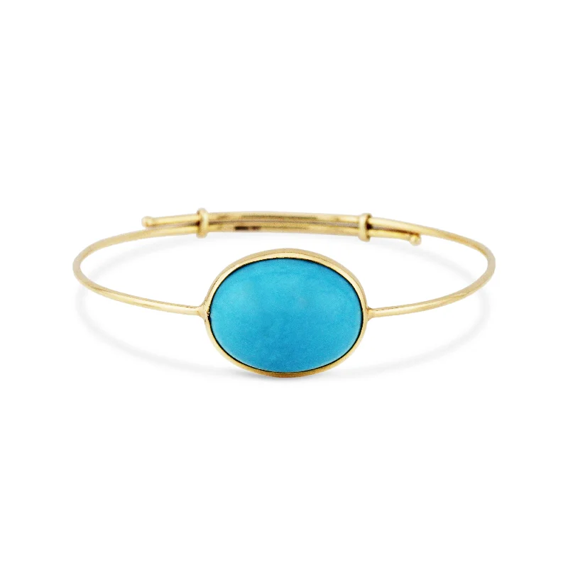 Colorful bangles with gemstones-Turquoise Oval Bangle In 18K Yellow Gold