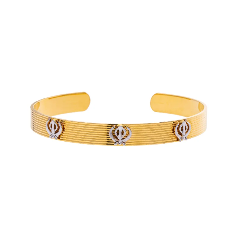 Diamond encrusted ladies bangles-22K Yellow & White Gold Adjustable Kada Bangle (30.6 gm)