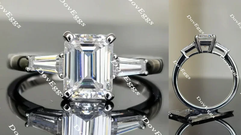 Stunning engagement rings with princess cut-Doveggs three-stone moissanite engagement ring for women