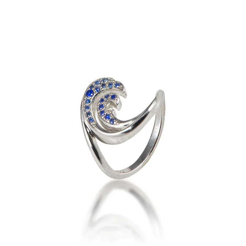 Stackable ladies rings for stacking-Nalu Ring in White Gold with Blue Sapphires - 15mm