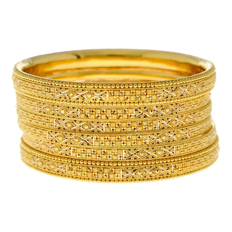 Multi-layered bangles for women-22K Yellow Gold Artisan Bangle Set of 6 (106.1 grams)