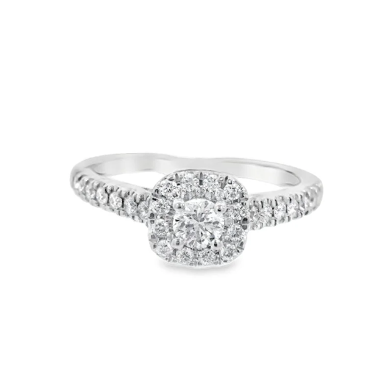 Affordable platinum engagement rings-14K White Round Diamond 0.45Ct Halo Engagement Ring