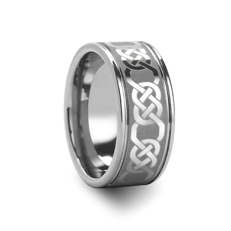 Ladies rings with antique design-Celtic Laser Engraved Tungsten Men's Wedding Band