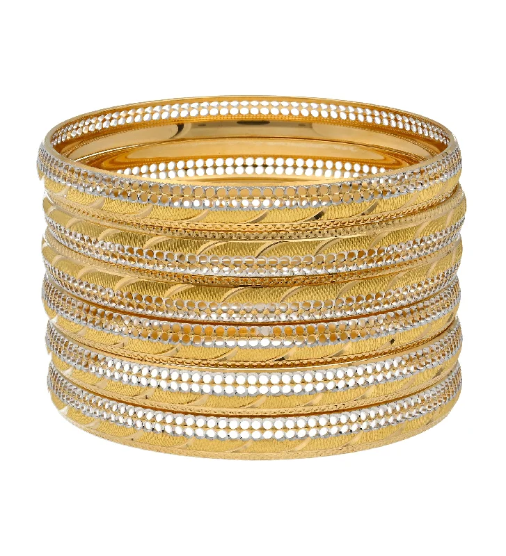 Fashionable gold bangles for casual wear-22K Yellow & White Gold Bangle Set of 6 (88.5gm)