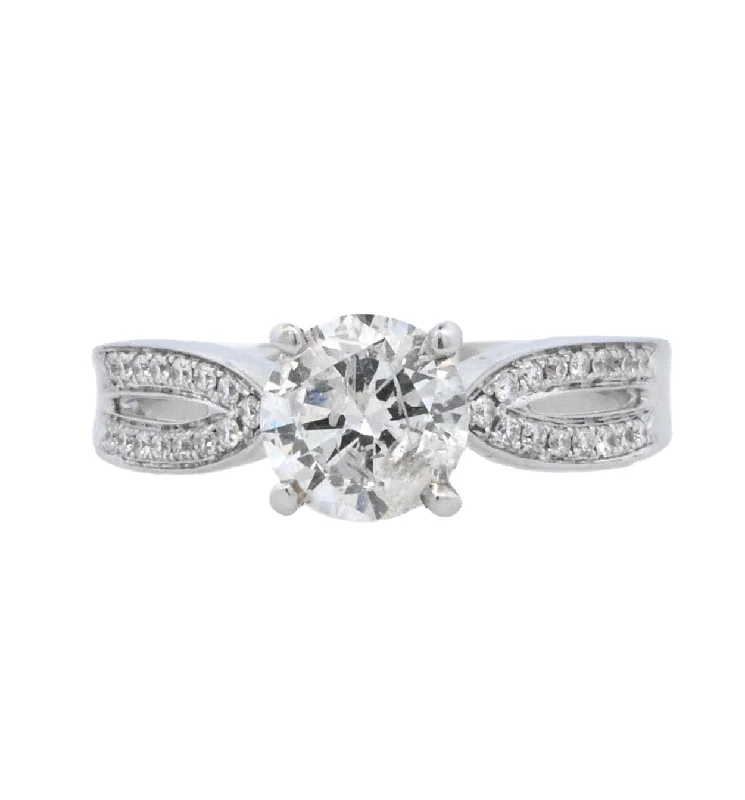 Unique engagement rings with colored stones-18K White Round Diamond 1.18Ct Vintage Engagement Ring