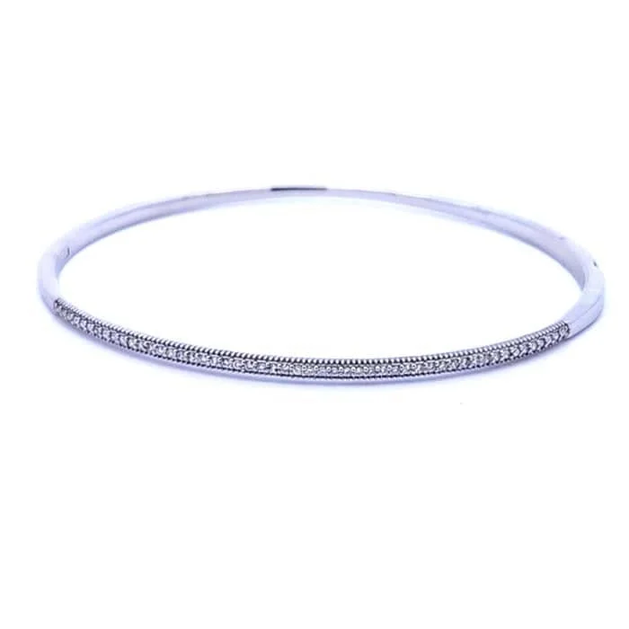 Bold bangles for fashion-Mountz Collection Diamond Hinged Bangle with Milgrain Edges in 14K White Gold