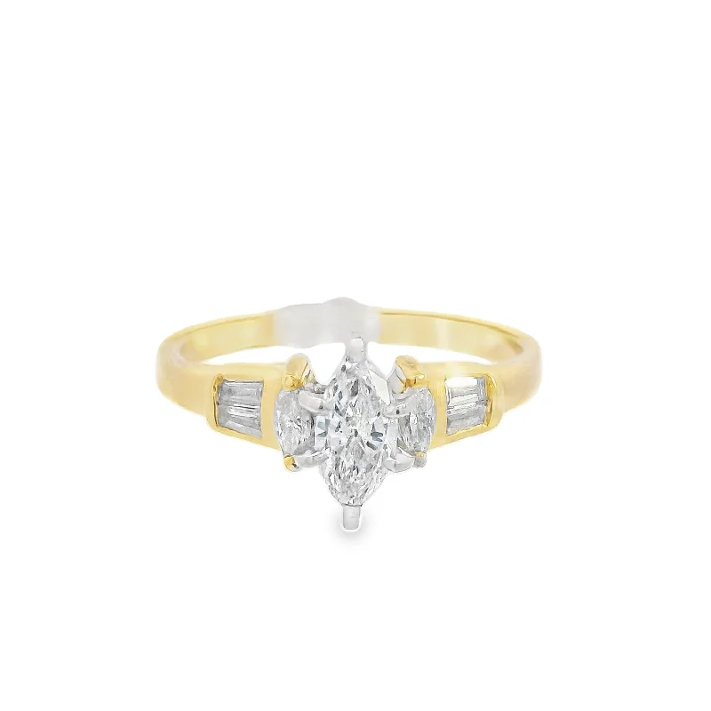 Engagement rings with round-cut diamonds-14K Yellow Marquise Diamond Contemporary Engagement Ring