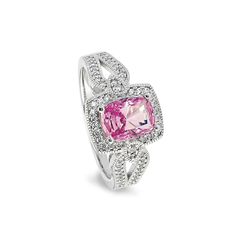 Luxury engagement rings with rubies-Simulated Pink Ruby Women's Ring with Simulated Diamonds