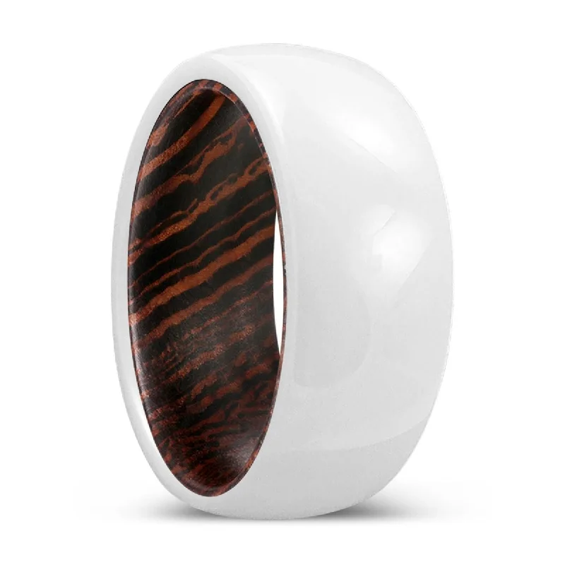 Unique gemstone ladies rings-REVERE | Wenge Wood, White Ceramic Ring, Domed