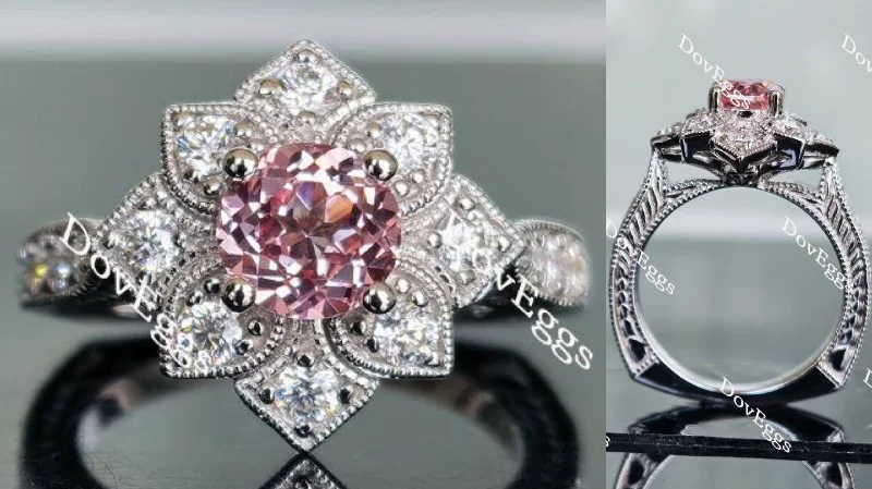 Modern engagement rings with asymmetrical design-My Sunshine round floral colored gem/colored moissanite engagement ring