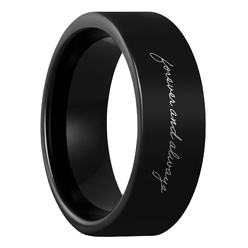 Classic gold ladies rings-Custom Handwriting Black Tungsten Men's Ring