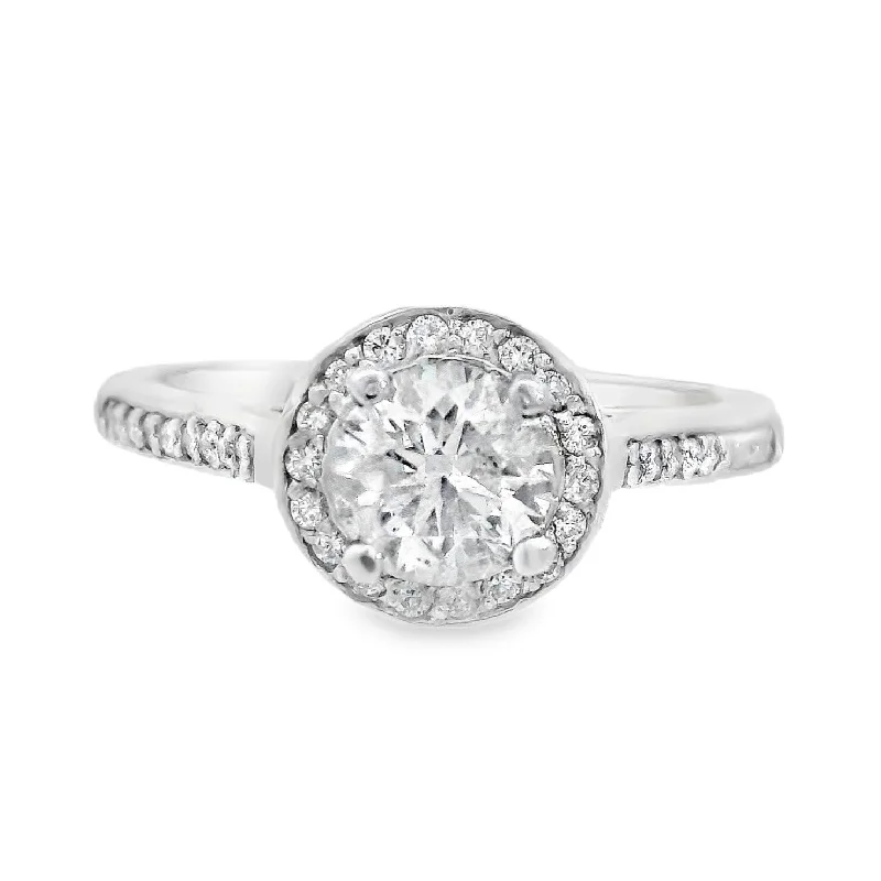 Sparkling engagement rings with diamonds-14K White Round Diamond 0.55Ct Halo Engagement Ring