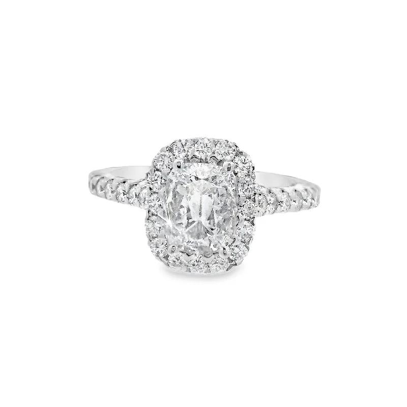 Simple solitaire engagement rings-18K White Cushion Diamond 0.96Ct Halo Engagement Ring