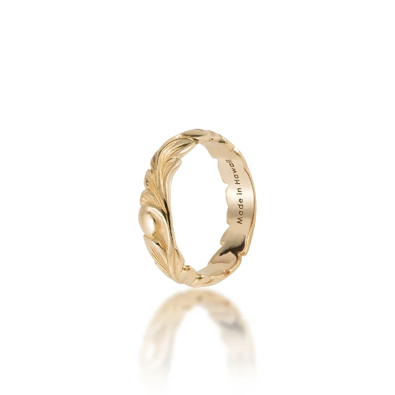 Affordable diamond ladies rings-Hawaiian Heirloom Old English Scroll Ring in Gold - 4.5mm