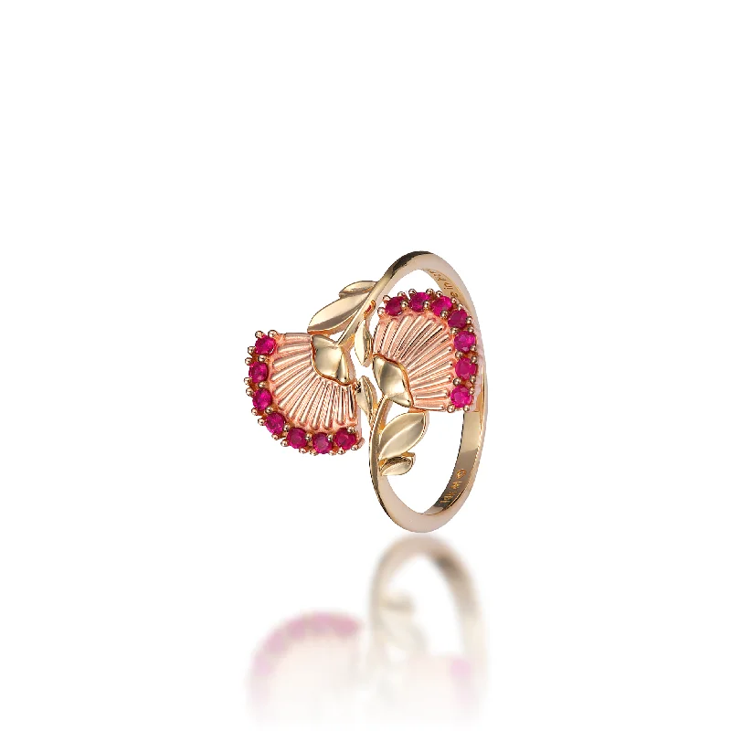 Classic wedding rings for ladies-ʻŌhiʻa Lehua Ruby Ring in Two Tone Gold - 18mm