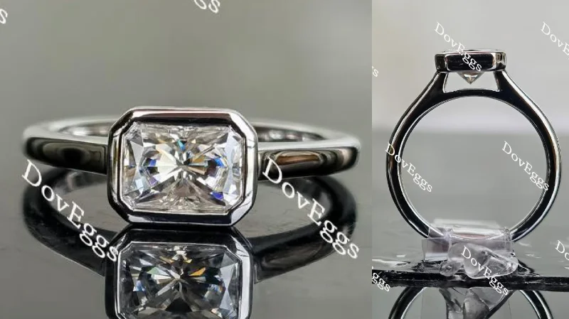 Luxurious engagement rings with oval diamonds-Doveggs bezel solitaire east-west moissanite engagement ring