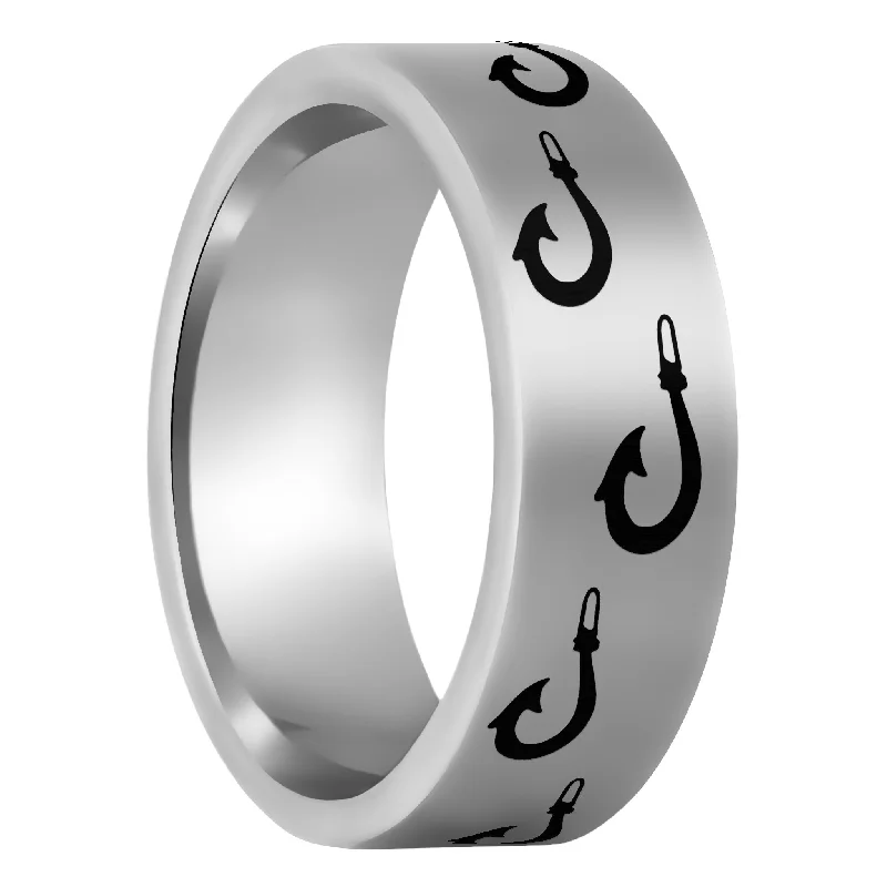 Simple platinum ladies rings-Polynesian Fishing Hook Tungsten Men's Wedding Band