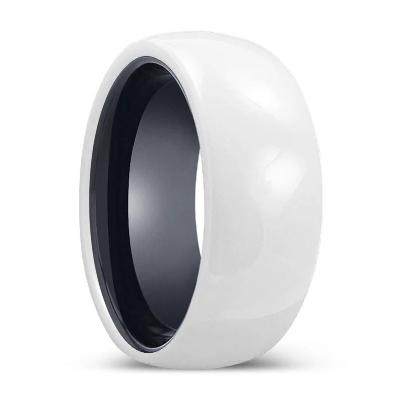 Exclusive designer ladies rings-SHEEN | Black Ring, White Ceramic Ring, Domed