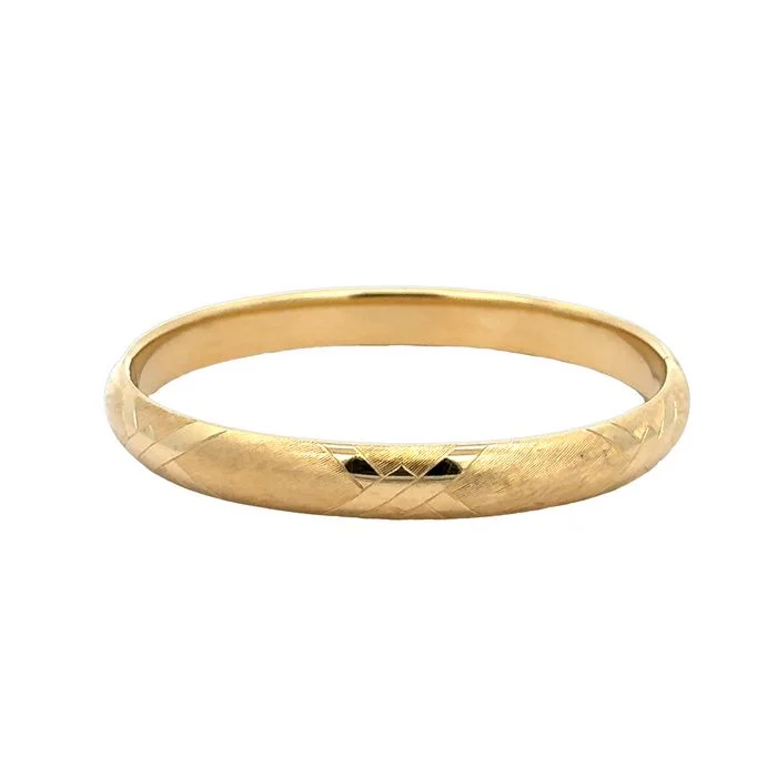 Elegant silver bracelets with diamonds-Estate Engraved Oval Bangle in 14K Yellow Gold