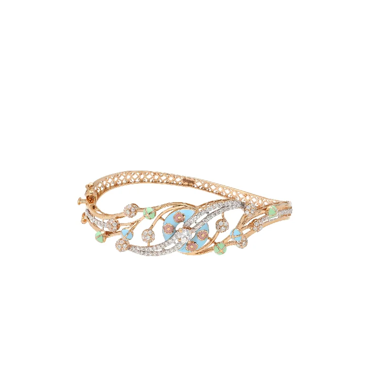 Gold bangles for casual wear-18K Rose Gold & CZ Bangle (13.7gm)