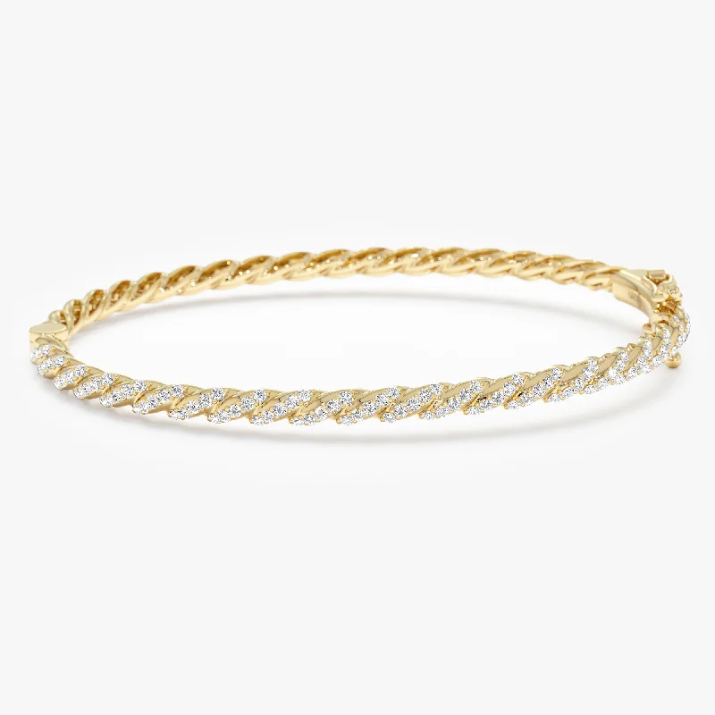 Elegant tennis bracelets for ladies-Diamond Twisted Bangle, Donna