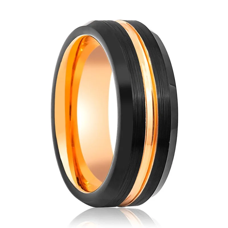 Handcrafted ladies rings with stones-SENNA | Tungsten Ring Rose Gold Groove