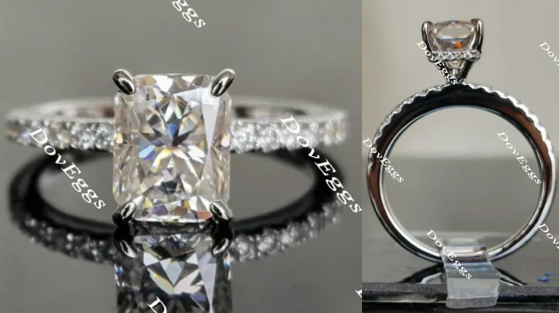 Affordable diamond engagement rings for women-Doveggs radiant half eternity pave moissanite engagement ring