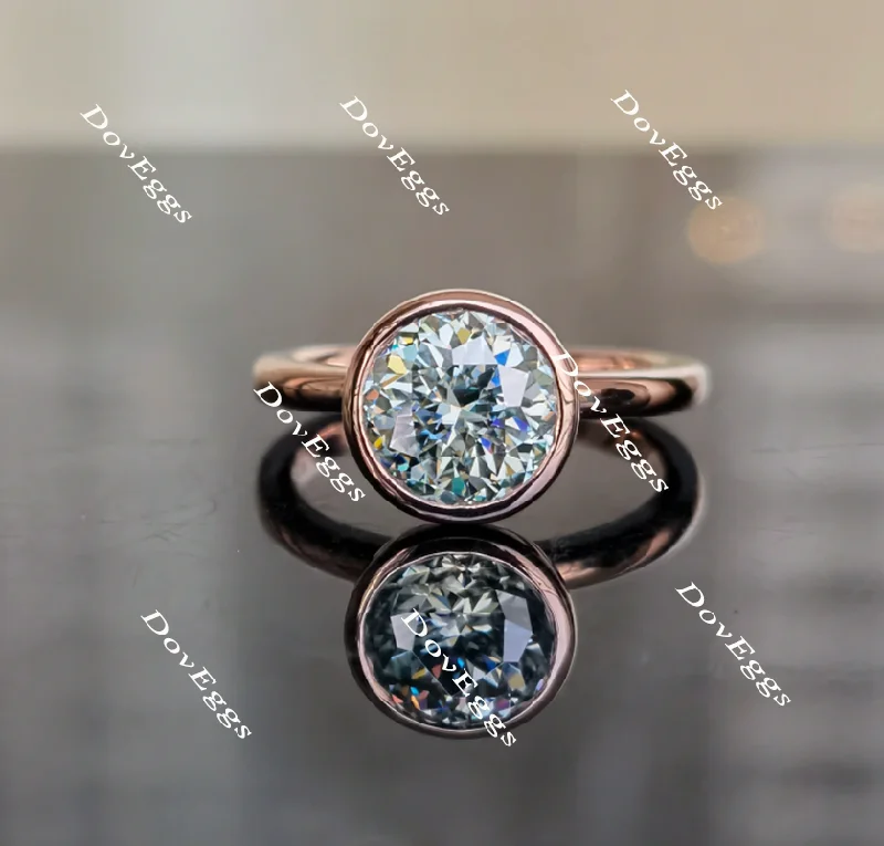 Rose gold engagement rings with diamonds-Doveggs bezel setting solitaire colored moissanite engagement ring