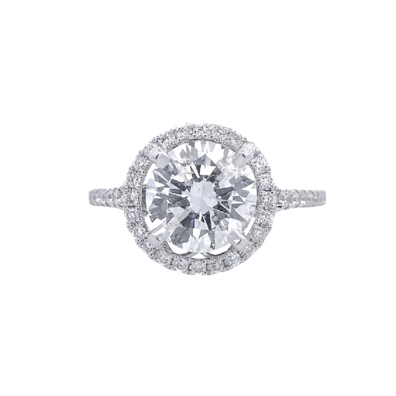 Affordable engagement rings with diamond solitaires-14K White Round Diamond 2.10Ct Halo Engagement Ring