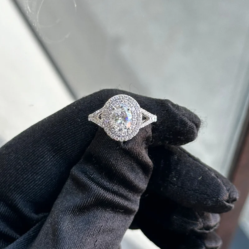 Custom diamond engagement rings for unique tastes-1.14ct Center Oval Double Halo Engagement Ring