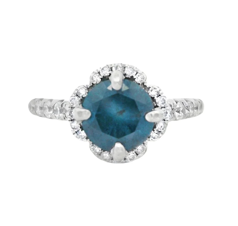 Trendy engagement rings for modern women-14K White Round Blue Diamond 1.21Ct Halo Engagement Ring