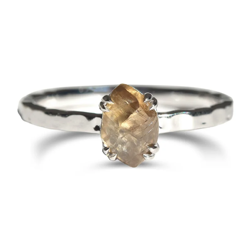 Ethically sourced diamond ladies rings-Sal Ring - A double pronged ring with a hammered band