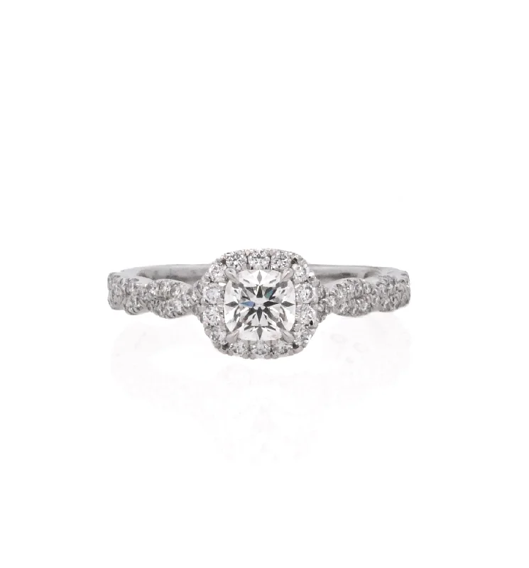 Engagement rings with white gold settings-Platinum White Round Diamond 0.51Ct Halo Engagement Ring