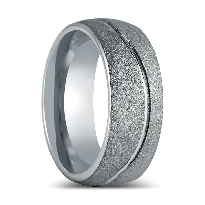 Special occasion ladies rings-ROUGHZEN | Silver Tungsten Ring, Swirl Design, Frosted Finish