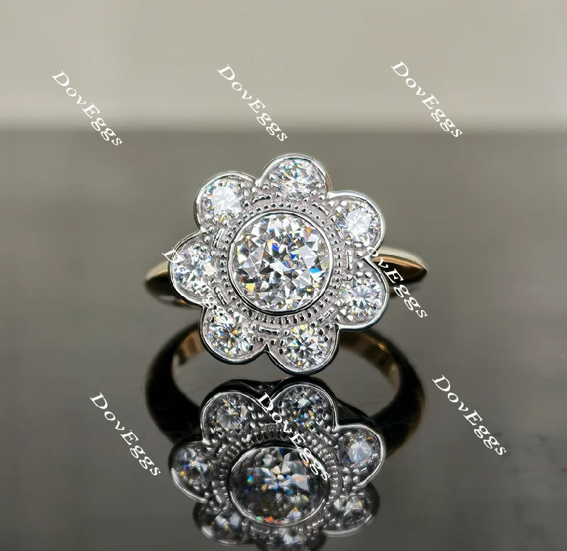 Stunning oval engagement rings for women-Doveggs round flower shape moissanite engagement ring