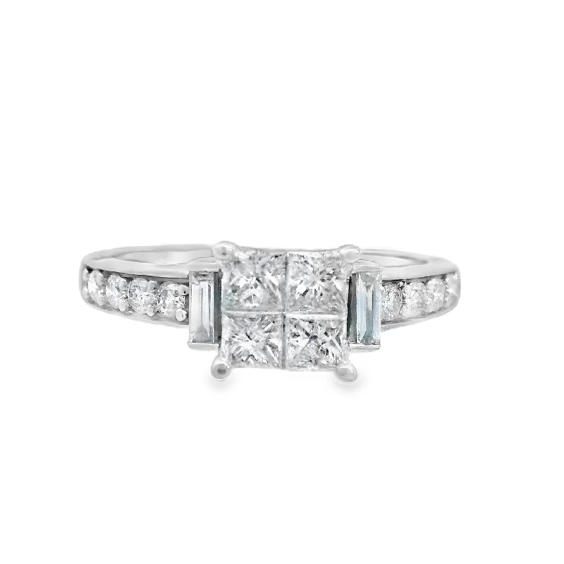 Custom engagement rings with diamonds-14K White Princess Diamond 0.65Ct Cluster Engagement Ring