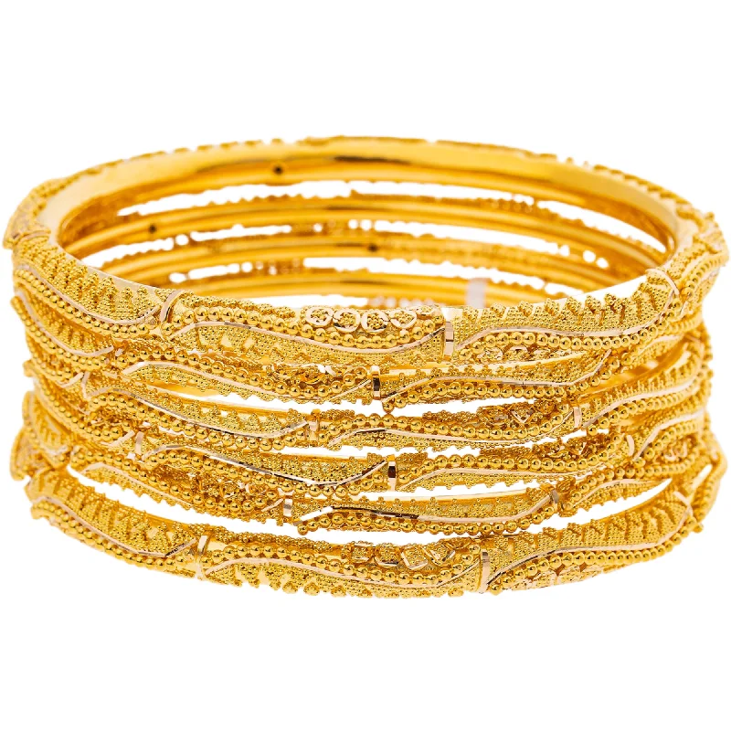 Fashionable charm bracelets for women-22K Yellow Gold Bangle Set of 6 (85.7gm)