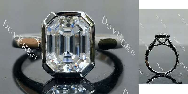 Princess cut engagement rings with diamonds-Doveggs Elizabeth Taylor Krupp Cut bezel solitaire moissanite engagement ring