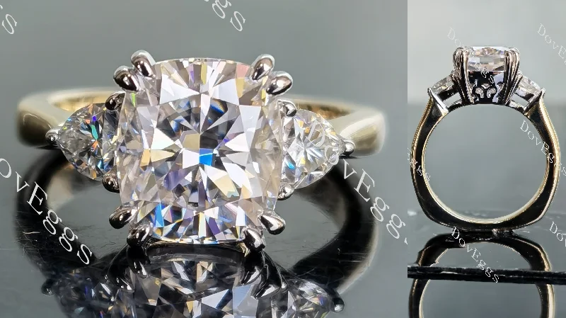 Engagement rings with white gold settings-Doveggs cushion three-stone moissanite engagement ring