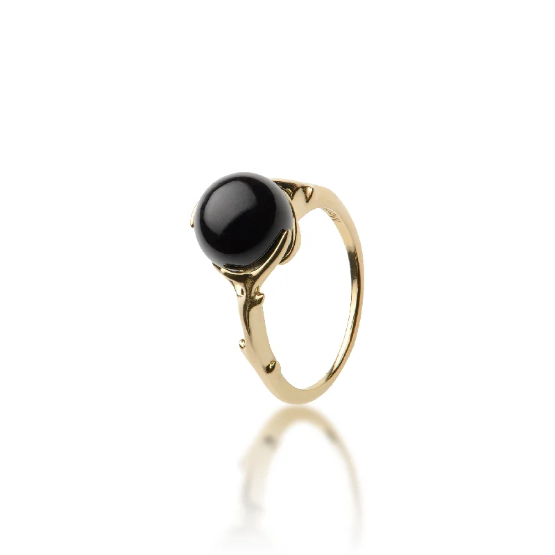 Vintage inspired ladies rings-Heritage Black Coral Ring in Gold