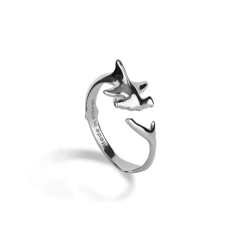 Modern ladies rings with sapphires-Hammerhead Shark Ring in White Gold