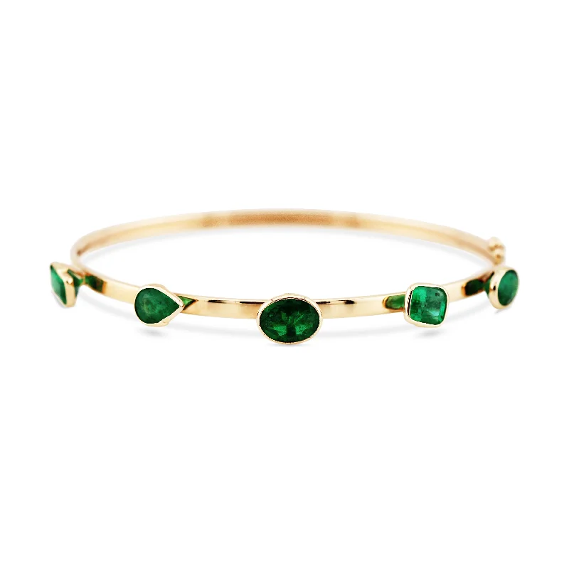 Classic bangle sets for brides-Emerald Mix Shape Bangle In 18K Yellow Gold