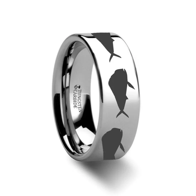 Elegant ladies rings for casual wear-Mahi Mahi Dolphinfish Tungsten Men's Wedding Band