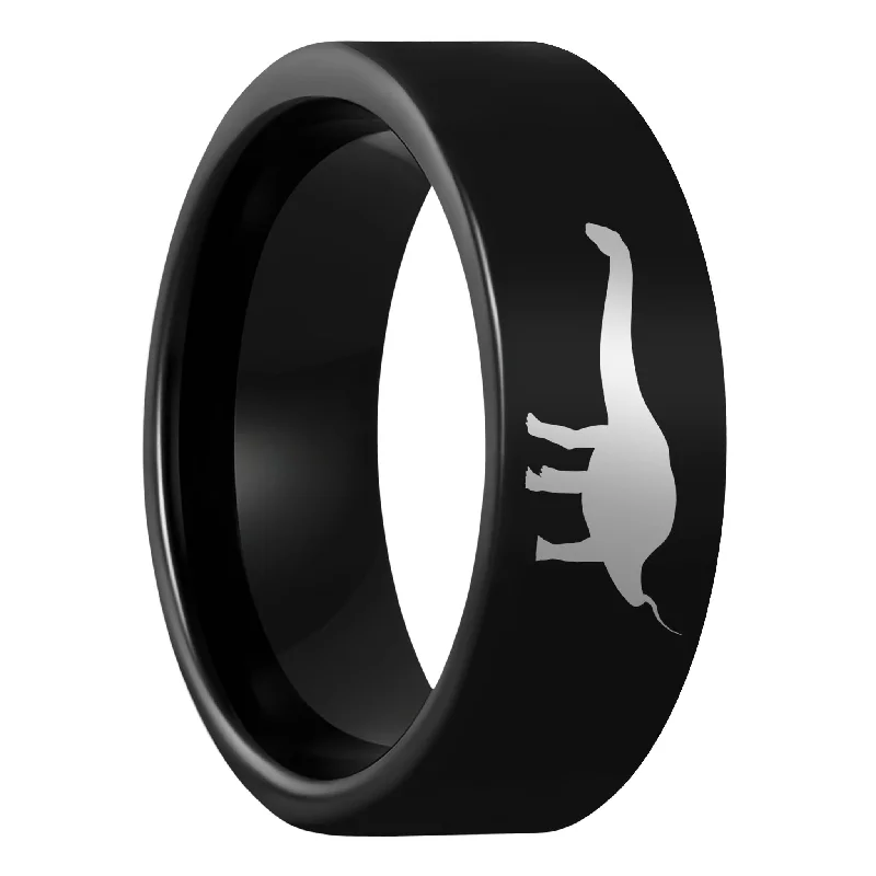 Adjustable size ladies rings-Brachiosaurus Dinosaur Black Tungsten Men's Wedding Band