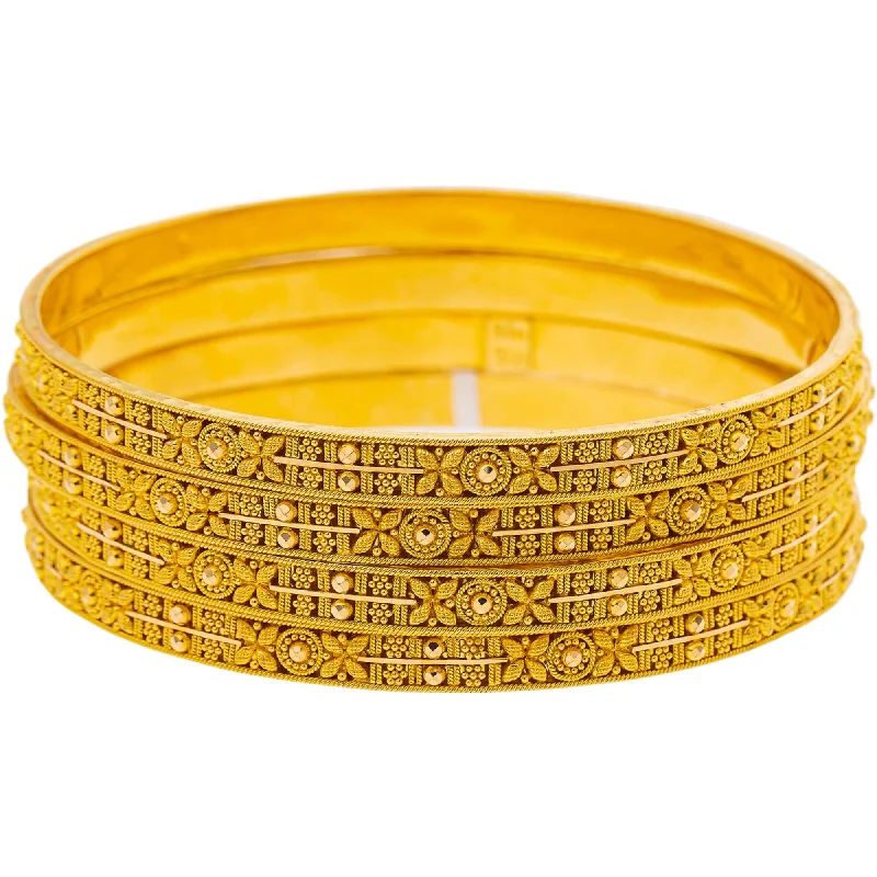 Simple silver bangles for ladies-22K Yellow Gold Bangle Set of 4 (54.4gm)