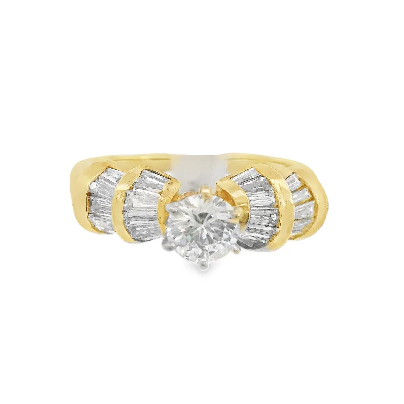 Affordable engagement rings for first-time buyers-14K Yellow Round Diamond Contemporary Engagement Ring