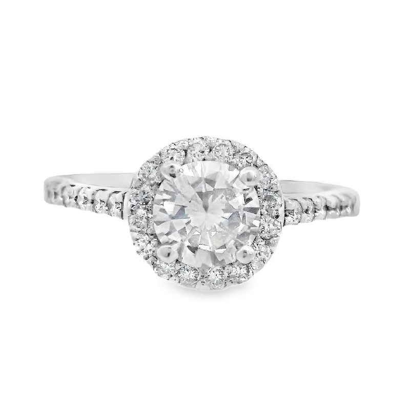 Custom engagement rings with colored diamonds-14K White Round Diamond 0.75Ct Halo Engagement Ring