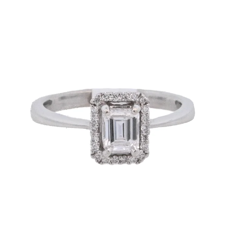 Engagement rings with alternative stones-18K White Emerald Cut Diamond 0.48Ct Halo Engagement Ring