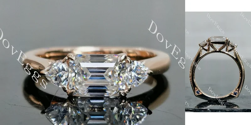 Custom-designed engagement rings with pearls-Doveggs emerald three-stones moissanite engagement ring